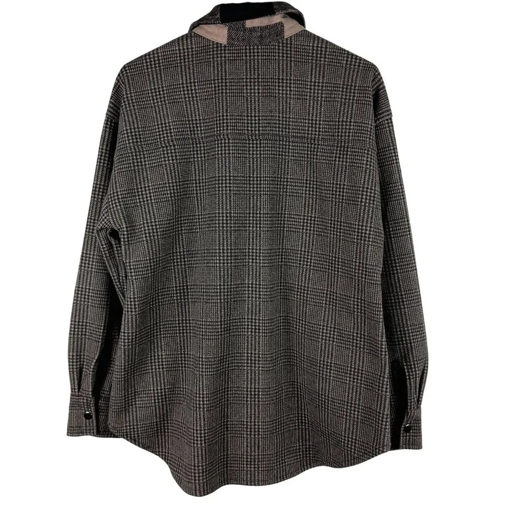 Steve Madden Sophia Plaid Shacket Womens S Black Beige Grunge 90s Shirt Jacket